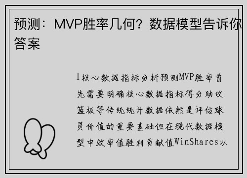 预测：MVP胜率几何？数据模型告诉你答案