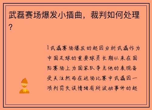 武磊赛场爆发小插曲，裁判如何处理？